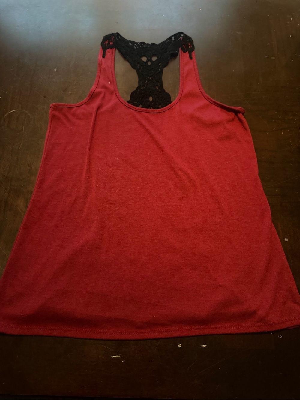 Women's Red Racerback Tank with Black skull Lace Detail